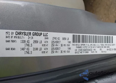 2014 Chrysler Town & Country Touring из США, поврежденный, VIN 2C4RC1BG0ER330233